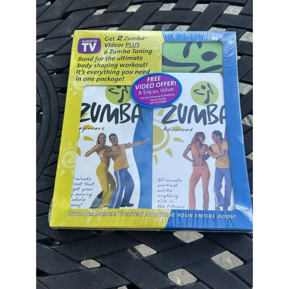 ZUMBA 2 VHS Set Beginners & Advanced NEW SEALED with Bonus BAND Vintage Original